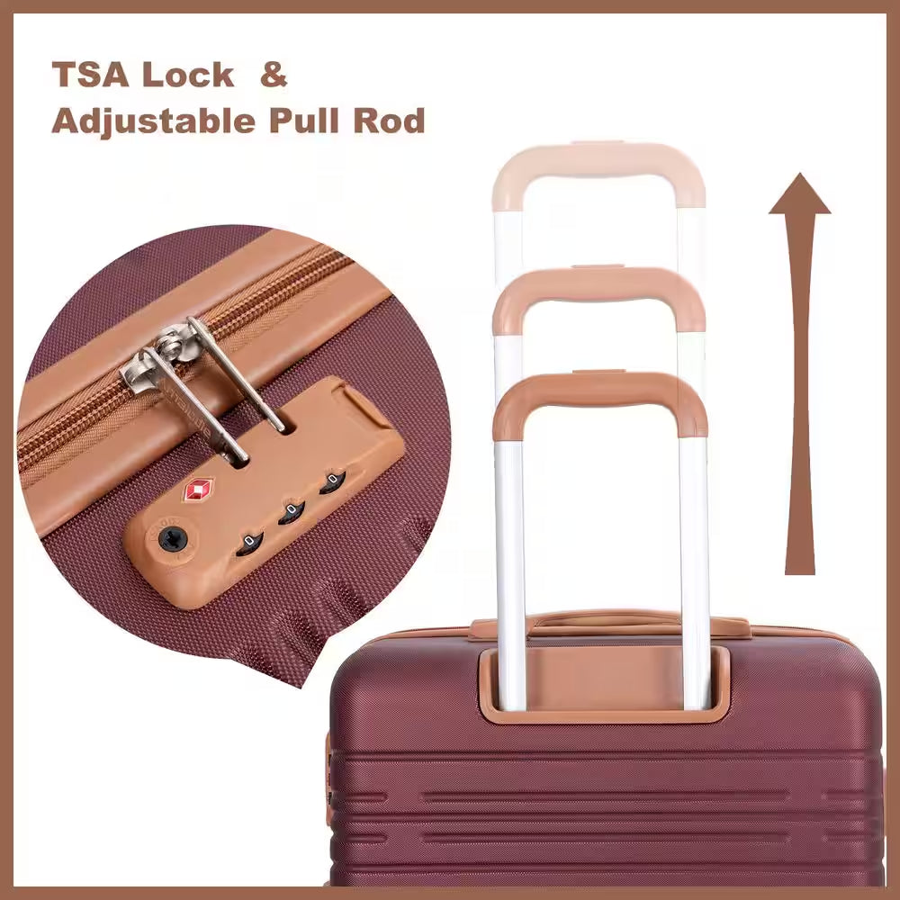 5-Piece Wine Red ABS Hardside Spinner Luggage Set with Travel Bag and Toiletry Bag (20/24/28 In. )
