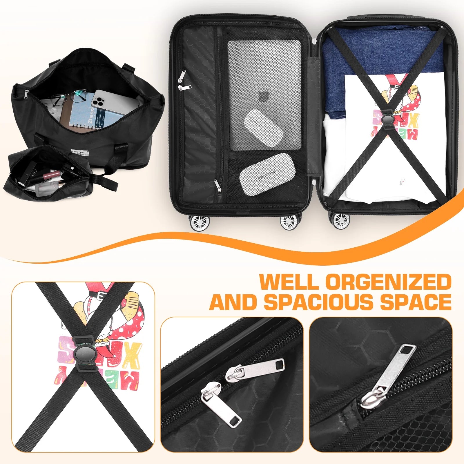 3 Piece Hardshell Luggage Set, Lightweight Suitcase with TSA Lock Spinner Wheels, 20/24/28 In, Black