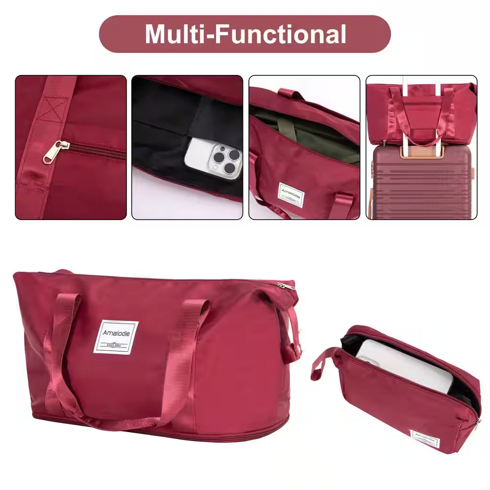 5-Piece Wine Red ABS Hardside Spinner Luggage Set with Travel Bag and Toiletry Bag (20/24/28 In. )