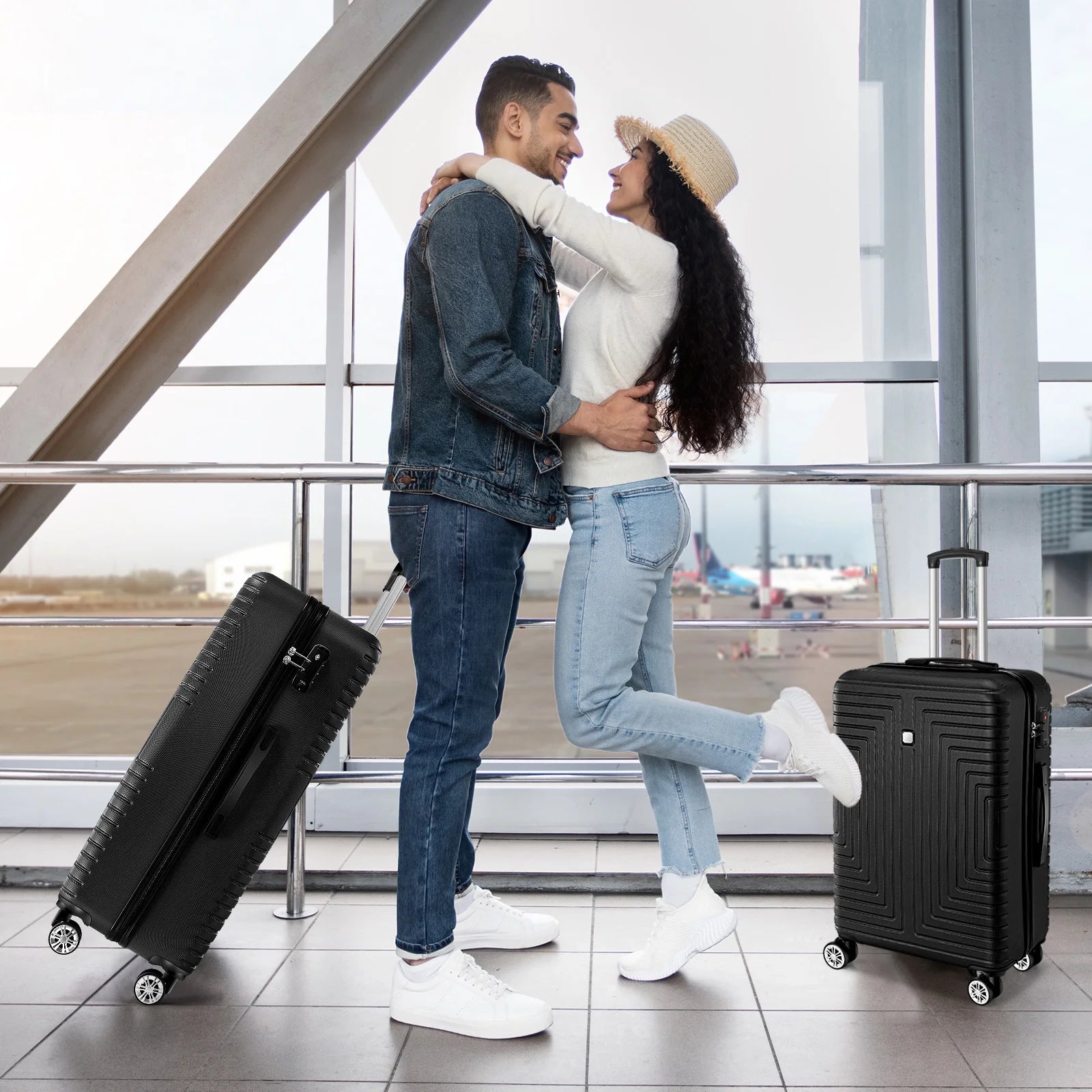 3 Piece Hardshell Luggage Set, Lightweight Suitcase with TSA Lock Spinner Wheels, 20/24/28 In, Black