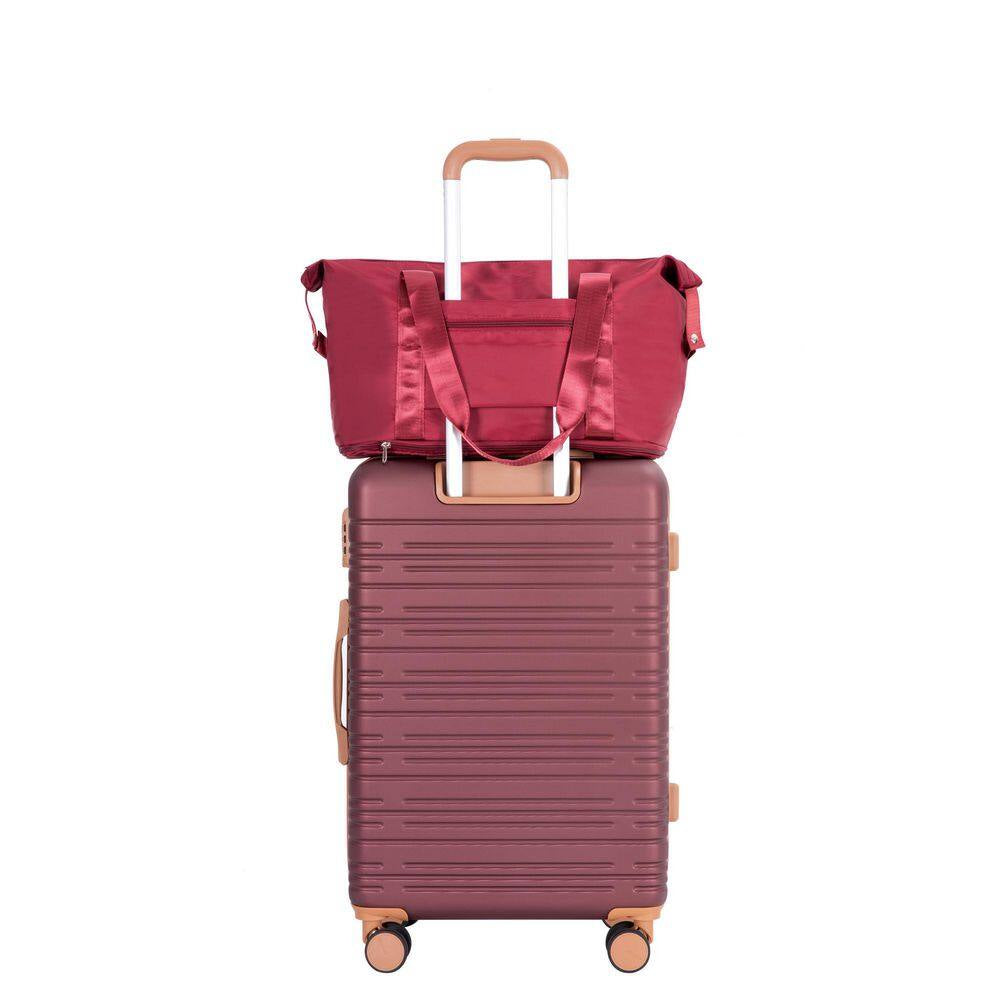 5-Piece Wine Red ABS Hardside Spinner Luggage Set with Travel Bag and Toiletry Bag (20/24/28 In. )