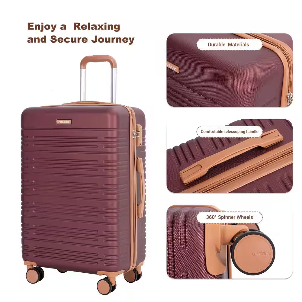 5-Piece Wine Red ABS Hardside Spinner Luggage Set with Travel Bag and Toiletry Bag (20/24/28 In. )