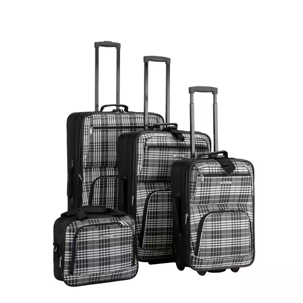 Beautiful Deluxe Expandable Luggage 4-Piece Softside Luggage Set, Blackcross