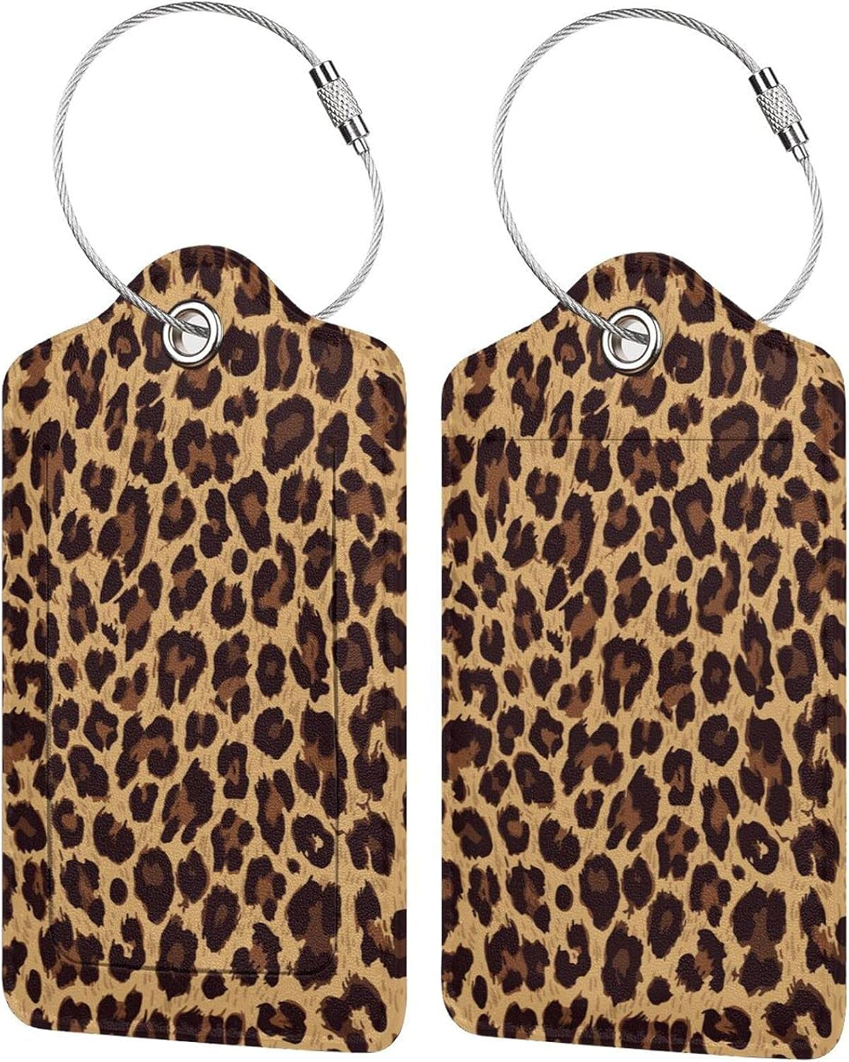 Leopard 2 Pcs Luggage Tags, Privacy Cover Id Label with Stainless Steel Loop and Address Card for Suitcases & Travel Bags