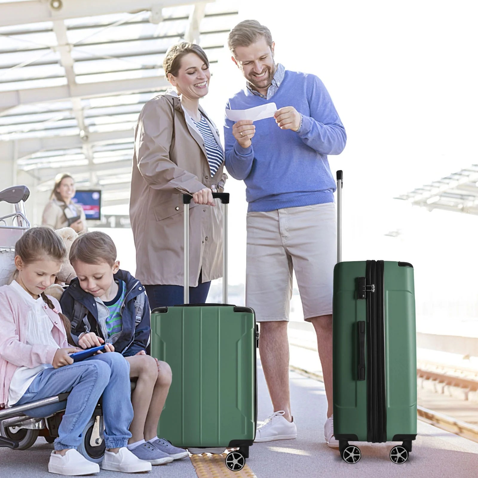 24 Inch Carry on Luggage,65L Capacity Suitcase with Wheels & TSA Lock ABS+PC Lightweight Checked Luggage for Travel Trip， Green