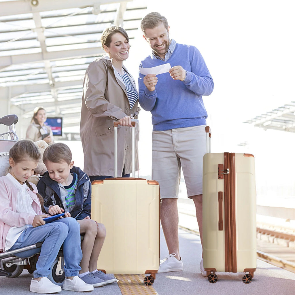 24 Inch Carry on Luggage,65L Capacity Suitcase with Wheels & TSA Lock ABS+PC Lightweight Checked Luggage for Travel Trip， White