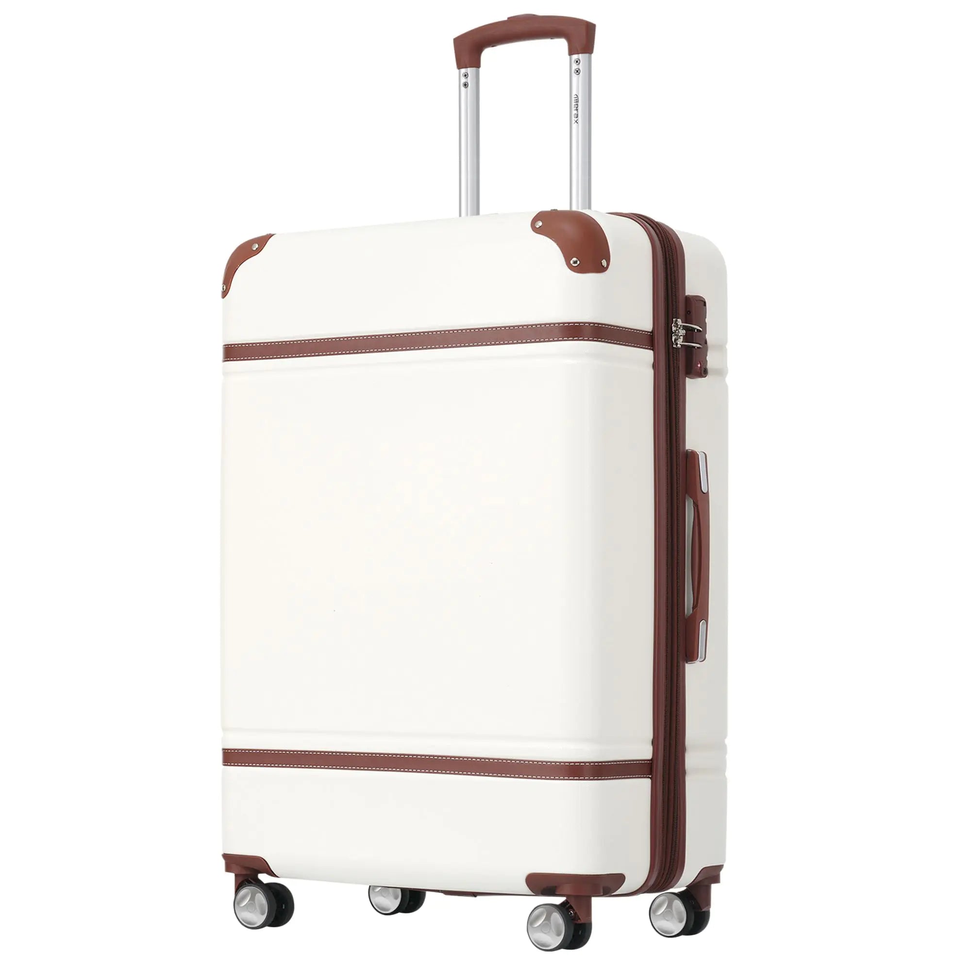 Merax 24 IN Luggage Suitcase with Spinner Wheels 24in Suitcase with TSA Lock Lightweight Vintage Luggage(White)