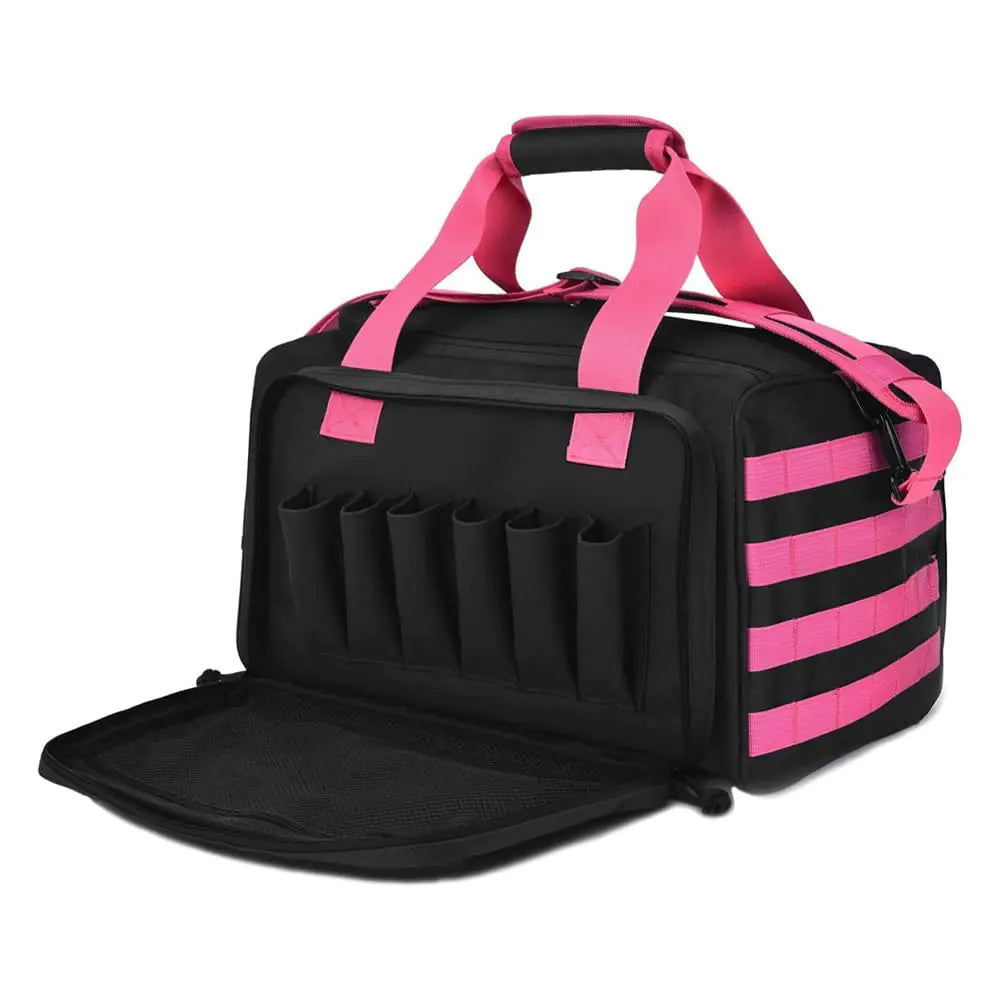 REEBOW GEAR Tactical Gun Range Bag Deluxe Pistol Shooting Range Duffle Bags (Pink-Black)