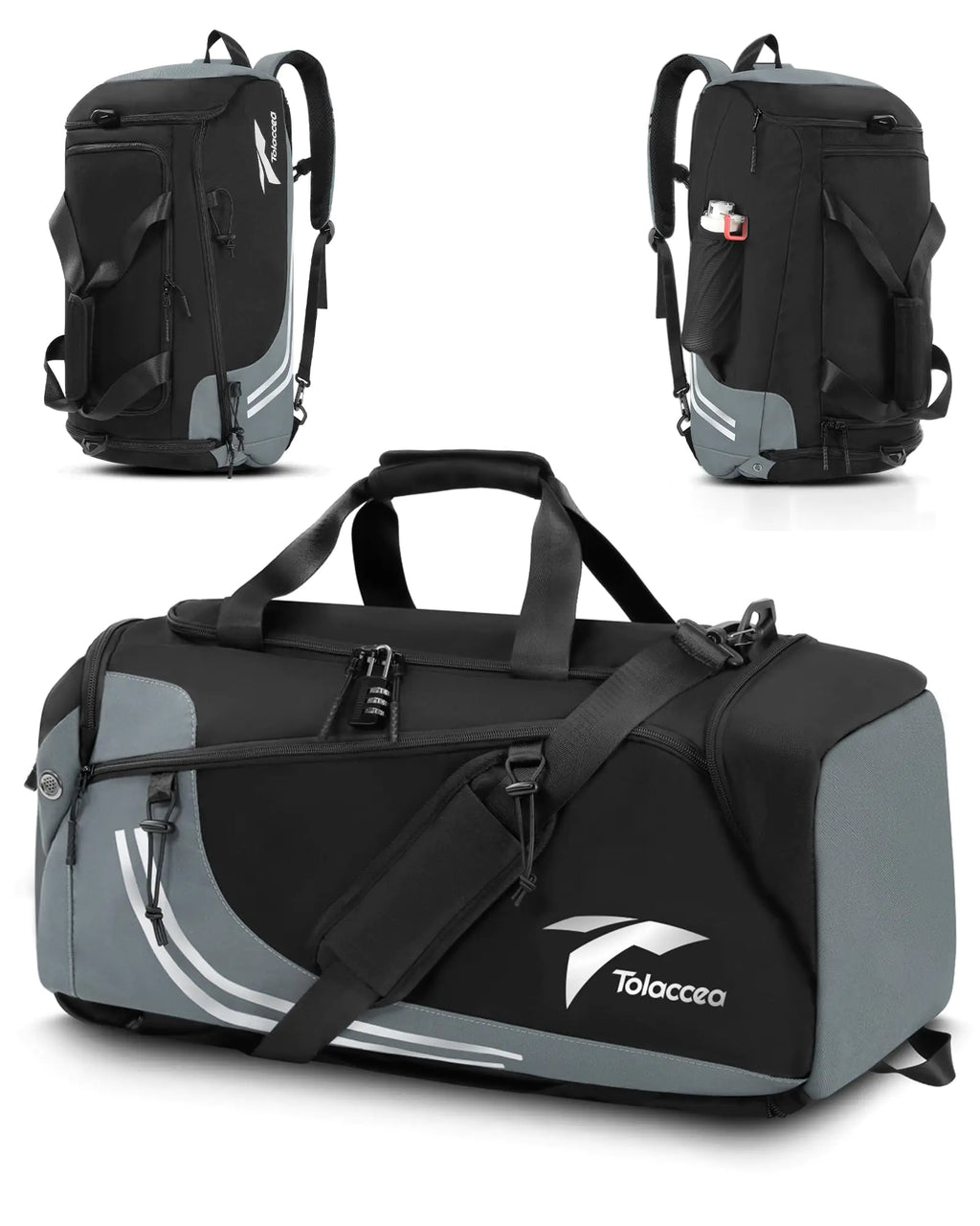 Tolaccea Gym Bags Duffle Bag for Men Women 45L Large Travel Duffel Bags with Shoe Compartment & Wet Pocket Weekender Overnight Backpack Carry On Bag for Traveling Hiking Workout (Grey)